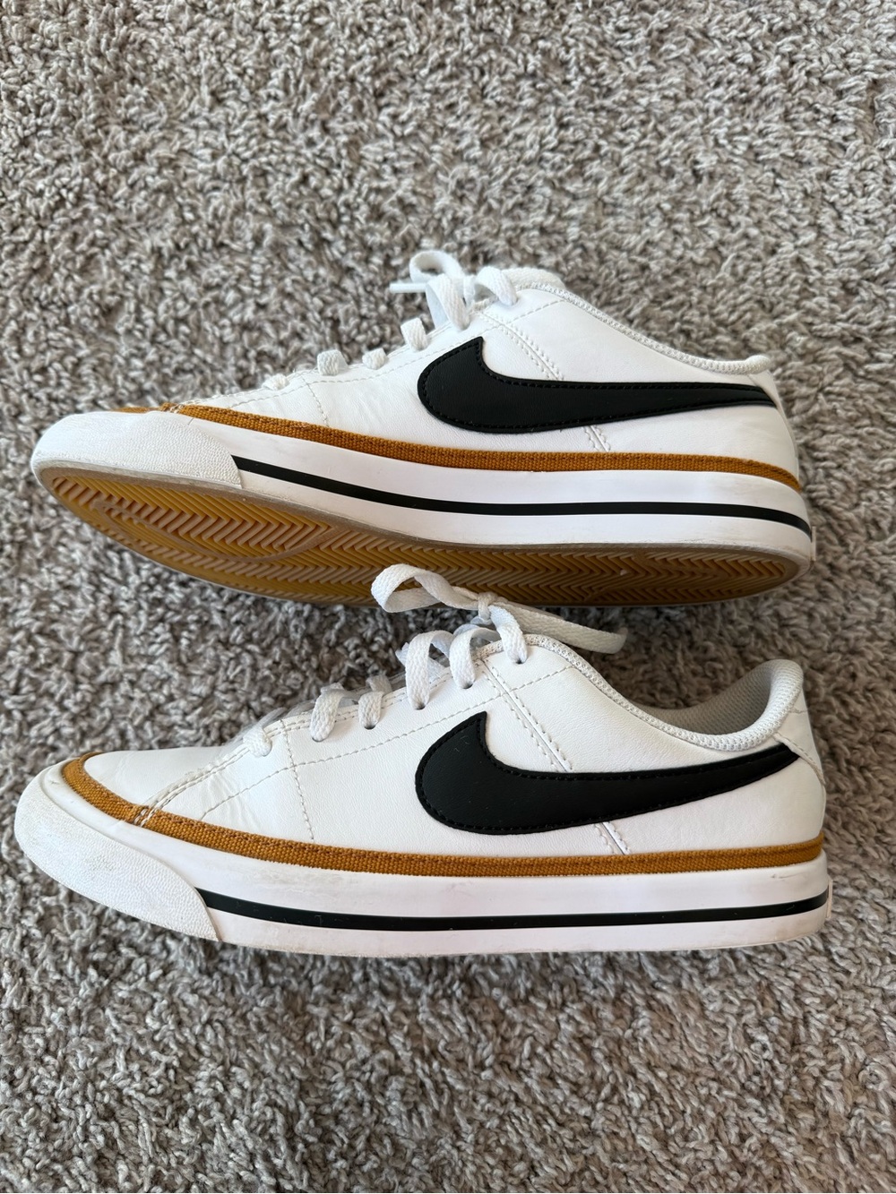 Kids Nike Court Legacy Sneakers, White/Black/Desert Ochre, Sz 5Y